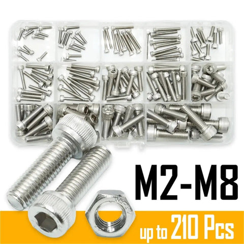 Heavy Duty Hex Socket Cap Head Screws And Nuts Kit With 105 C Heat Resistance And 3dB Noise Reduction, M2-M8 stainless steel kit