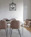 Dining room with plug in black farmhouse pendant chandelier with dope industrial rustic vibe 3 light fixture on a 16.8 ft hanging cord.