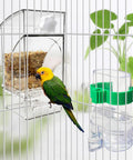 Hassle Free Bird Feeder And Water Dispenser Set Featuring Clear Acrylic Jar And Secure Perch For Parakeets Budgies And Lovebirds in cage