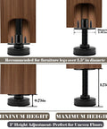 Heavy Duty Adjustable Leveling Feet Four Pack With One Inch Height Adjustment And Three Eights By Sixteen Thread Solid Steel Furniture Glides showing height adjustment range of 0.75in to 1.75in.