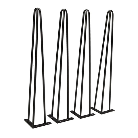 25.5 Inch Hairpin Leg Set of 4, Heavy Duty Steel Table Legs, four black legs, side view, flat base, 200 lb support