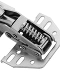 Close-up of Beefy Heavy Duty RV Cabinet Door Hinge For Camper Cabinets With Hydraulic Soft Close And Fixed Angle Steel Replacement Hardware