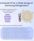 Samsung Refrigerator Evaporator Fan Motor DA31-00342A Direct Replacement with wiring, compatible models listed