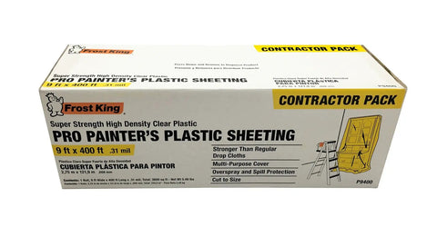 Beefed Up Ultra Heavy Duty Painter Plastic Sheeting 9 Foot By 400 Foot.31 Mil Clear Dispenser Pack box front view