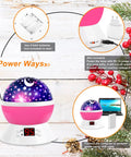 Epic 360 Degree Rotating Night Light Projector For Kids With Timer showing power options and starry ceiling projection.