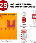 Image of a Lockout Tagout Kit with numbered padlocks, hasps, tags, cables, transparent lockable cover, and dustproof safety station.