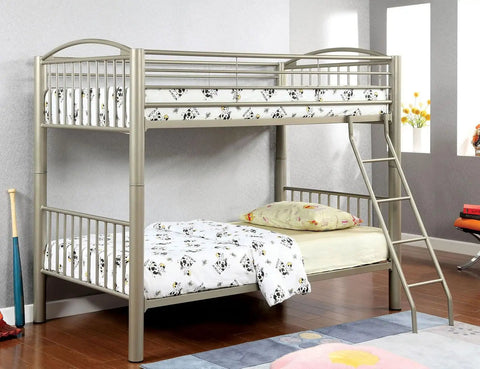 Twin Over Twin Metal Bunk Bed With Movable Ladder And Rails That Converts Into Two Separate Beds, Metallic Gold Finish, Heavy Gauge