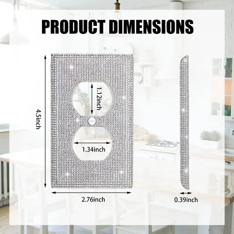 Shiny Silver Rhinestones Wall Plate Cover for Light Switch and Outlet 1 Gang Toggle Decor Dope Sparkle Upgrades Your Home Office Easy Install with dimensions