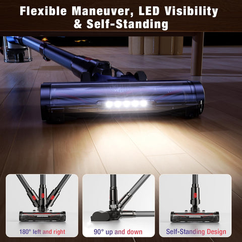 Cordless Vacuum Cleaner With 450W Motor And 40KPa Max Suction LED light for hardwood floors cleaning