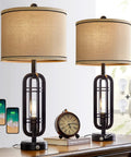3 Way Dimmable Modern Touch Control Table Lamp Set Of 2 Vintage Farmhouse Rustic Bedside Lamps With Dual USB Ports 27.25 Inch Tall