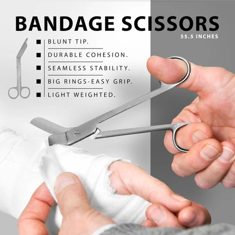 Must Have Premium 7 Piece Silver Diagnostic Kit bandage scissors cutting cloth, ergonomic grip, close-up