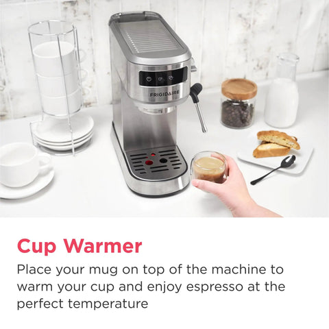 Straight Up Solid Steam Espresso Maker And Coffee Brewer With Handy Milk Frother And Cup Warmer 20 Bar Pressure build with cup warmer feature.