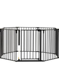 Heavy Metal Super Wide Baby Gate Expands To 192 Inches For Massive Openings Two In One Secure Play Pen with black steel frame.