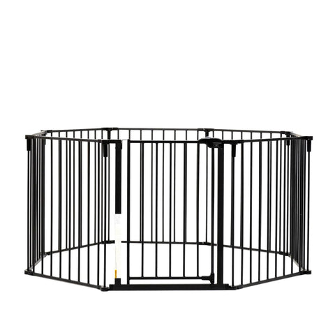 Heavy Metal Super Wide Baby Gate Expands To 192 Inches For Massive Openings Two In One Secure Play Pen with black steel frame.