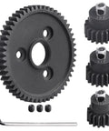 Metal Spur Gear Set 54T 32P With 15T 17T And 19T Pinions for Traxxas models, showing gears, adapters, and Allen wrench
