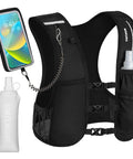 Ultra Lightweight Hydration Vest For Running With 500ml Soft Flask, Phone Holder, Reflective Straps, Adjustable Run Pack, Unisex, Black
