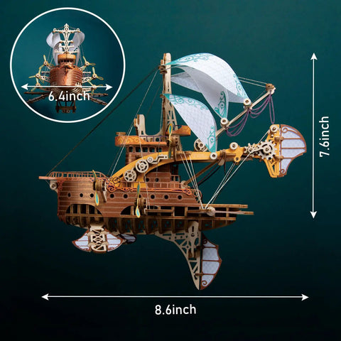 3D Wooden Spaceship Puzzle Kit For Adults, DIY Spacecraft Model Build, Educational Brain Teaser, side view, 8.6x7.6 inches
