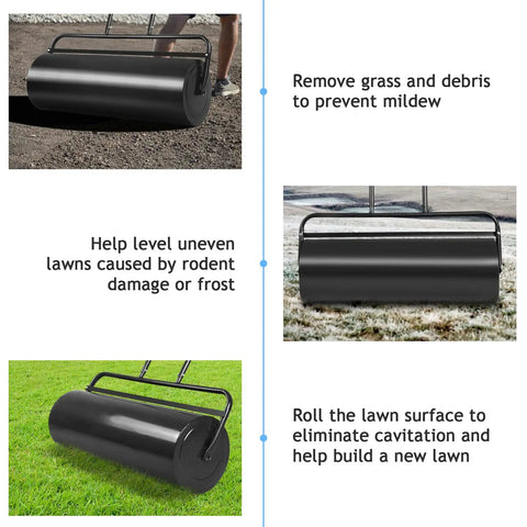Heavy Duty Lawn Roller Water Or Sand Filled Steel Drum With U Shaped Handle for Yard Work, 24x13 Inches, 13 Gallon