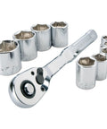 Top Shelf Ten Piece Mechanics Tool Set With Three Eighth Inch Drive Ninety Tooth Low Profile Ratchet Full Polish Chrome Sae Sockets Six Point Grip
