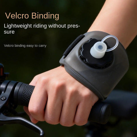 Hydration On The Wrist On The Go 200ml Silicone Leakproof Wearable Bottle with ergonomic strap on wrist of cyclist