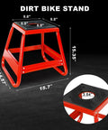 Universal Dirt Bike Stand Lift With 1000 Lb Capacity Removable Maintenance Jack For Dirt Bikes And Motocross, red steel frame with top view inset.