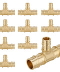 Ten Pack PEX A Reducing Tee Expansion Fitting Lead Free Brass Full Flow Connector For Residential Hot And Cold Water And Radiant Heating Systems ASTM F1960 And cUPC Certified