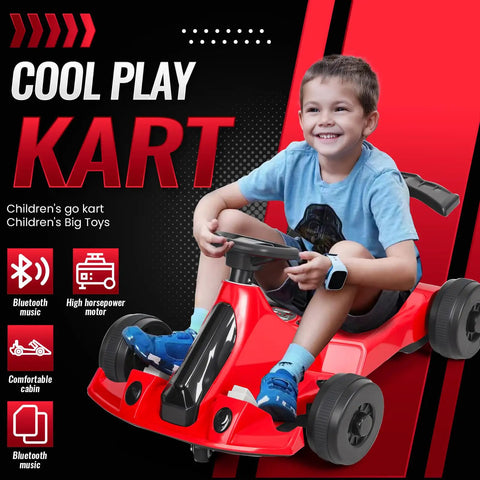 Child riding Red Electric Go Kart Drift Ride On Toy For Kids And Adults, 24V 7Ah Battery, Adjustable Seat, Easy Steering