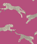 Dope Pink Leaping Cheetah Peel And Stick Wallpaper Self Adhesive Wall Covering with leaping cheetah pattern on pink background
