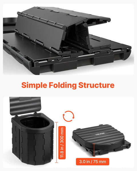 Grab And Go Portable Camping Toilet Kit With Pop Up Privacy Tent showing folding structure and dimensions