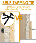 Self-tapping tip comparison for Heavy Duty Heavy Lifter Size 6 X 2 Inch Drywall Screws For Wood Framing and Coarse Thread Black Bugle Head.