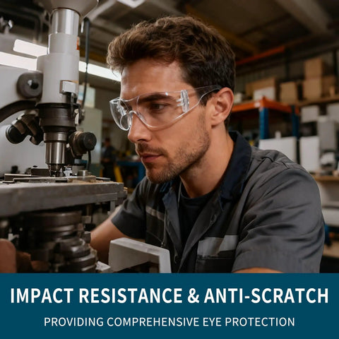 Heavy Duty Protective Safety Glasses Featuring Kickass Impact Resistance And ANSI Certification For Construction Crews and Workshop Pros Who Need Tough Eye Gear That Actually Holds Up Under Daily Pressure, worn by male worker in workshop.