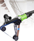 800W Professional Electric Tube Pipe Belt Polisher Sander Machine With Stainless Steel Round Rotation Arc on a stairway background.