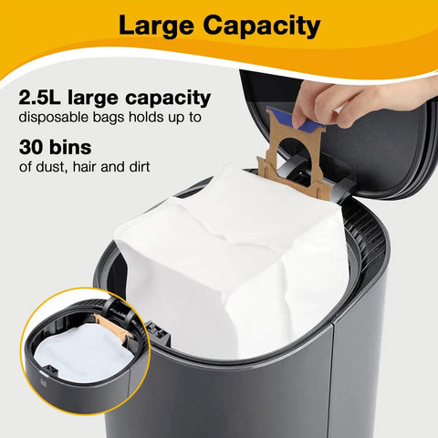 12 Pack Heavy Duty Disposable Vacuum Dust Bags in a 2.5L capacity bin, compatible with K781 Plus Vac Station and OZMO T8 AIVI series.