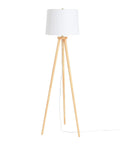 Dope Mid Century Modern Tripod Floor Lamp With Linen Shade In Natural And Cream Rubber Wood Base 63 Inch Tall 7 Foot Cord