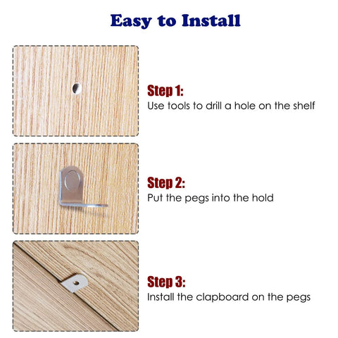 Installation process of 5mm Shelf Support Pegs 50 Pack With Hole L Shaped Nickel Plated Pins in wooden shelf