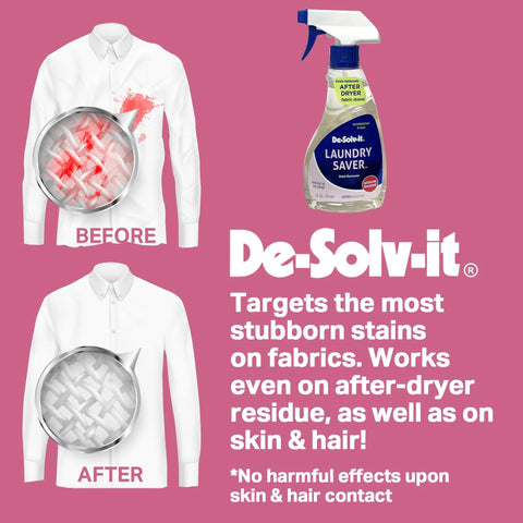 Orange Sol Laundry Saver Stain Slayer Spray for Clothes Carpets and Upholstery Quick Pre Wash Prep Removes Dried Spots and After Dryer Smudges Hair and Skin Safe 12 Ounce shown with before and after effect on stained shirts.