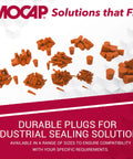 Orange Silicone Tapered Hole Plugs Pack of 50 Nonstick Rubber Seals displayed on white surface, various sizes visible.