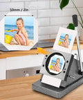 DIY Photo Magnet Maker Kit With Paper Cutter 50x50mm Fridge Magnet Frames Pin Badge Maker Includes 100 Pieces Components Make Your Own Custom Magnetic Photos For Gifts And Home Decor; 50mm photo magnet maker on countertop