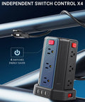 Beast Of A 16.4 Ft Power Strip Surge Protector With 12 AC Outlets And 4 USB Ports Including USB C on blue background