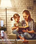 Family reading under lamp controlled by Go To Smart Plug Dimmer With Remote For Indoor Lighting Alexa Ready Digital Light Switch