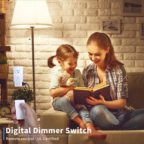 Family reading under lamp controlled by Go To Smart Plug Dimmer With Remote For Indoor Lighting Alexa Ready Digital Light Switch