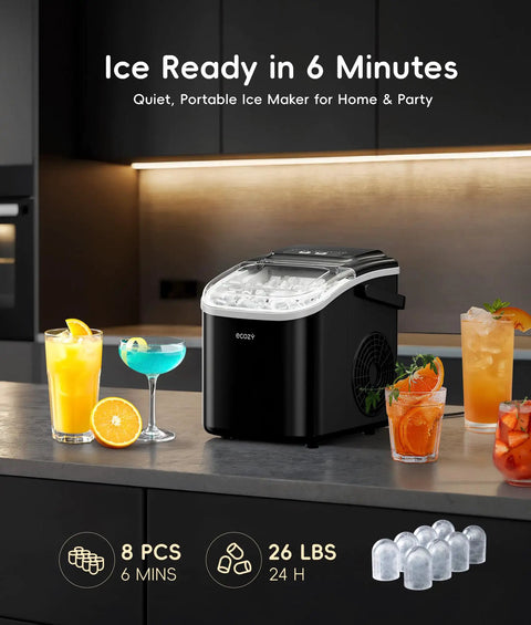 Portable Countertop Ice Maker Machine With 8 Cubes In 6 Minutes 26 Lbs Per Day Bullet Ice In Two Sizes Self Cleaning 2026 Version on kitchen counter