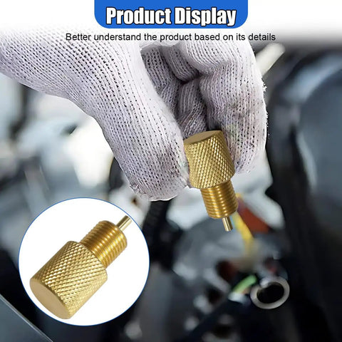 Rock Solid Brake Proportioning Valve Bleeder Tool Gold Finish held in hand, showcasing aluminum material and compact size.