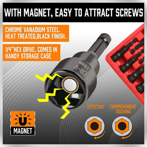 Ultimate 21 Piece Magnetic Nut Driver Set With Impact Socket Adapter Kit, 1/4" hex CR-V steel in red case