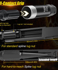 All In One 11 Piece Lug Nut Key Set With 5 6 7 10 12 Spline And Hex Sockets showing full-contact grip design.