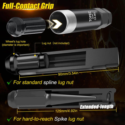 All In One 11 Piece Lug Nut Key Set With 5 6 7 10 12 Spline And Hex Sockets showing full-contact grip design.