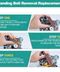 Grind Like A Pro With This Mini Belt Sander Knife Sharpener showing belt removal and replacement steps.