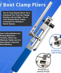 CV Joint Boot Clamp Pliers With Ratchet Adjust For Cars UTV ATV Repair, Heavy Duty Ear Type Clamp Crimping And Removal Tool, Telescopic Ratcheting Pliers With 18 Tooth Mechanism, Durable Automotive Clamp Tool For Easy Install. Blue-handled steel CV boot clamp pliers with 18-tooth ratchet