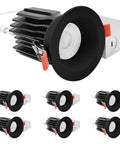 3 Inch Led Canless Recessed Downlights 6 Pack Regressed Spotlights Slick Black Trim showing multiple angles and details of the fixtures.