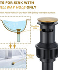 Single Hole Bathroom Faucet In Brushed Brass Gold With Pop Up Drain, 24-Inch Braided Supply Hose, showing compatibility with spillway sink